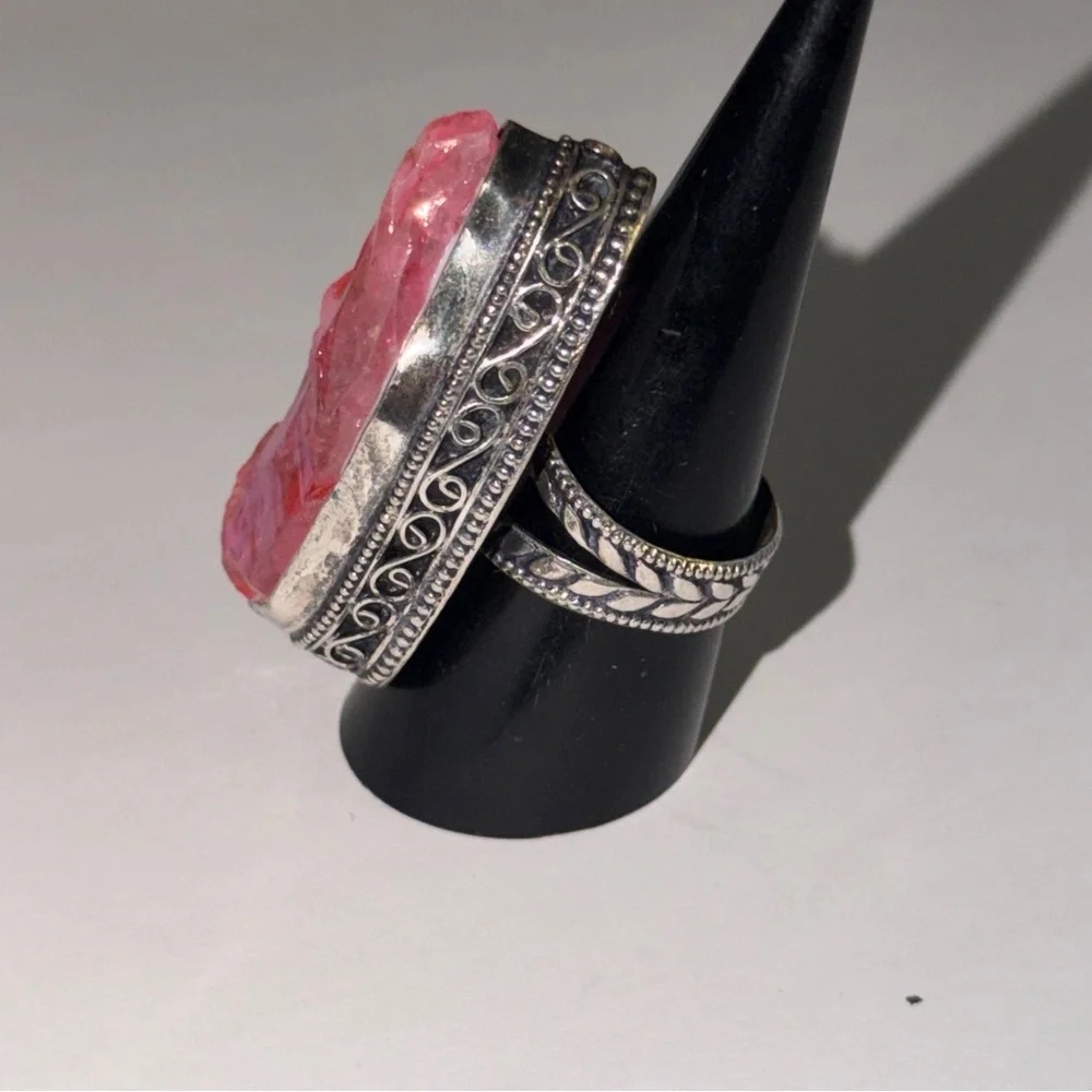 New Artesian Angel Aura Quartz Statement Ring 925 Sterling Silver (Stamped)